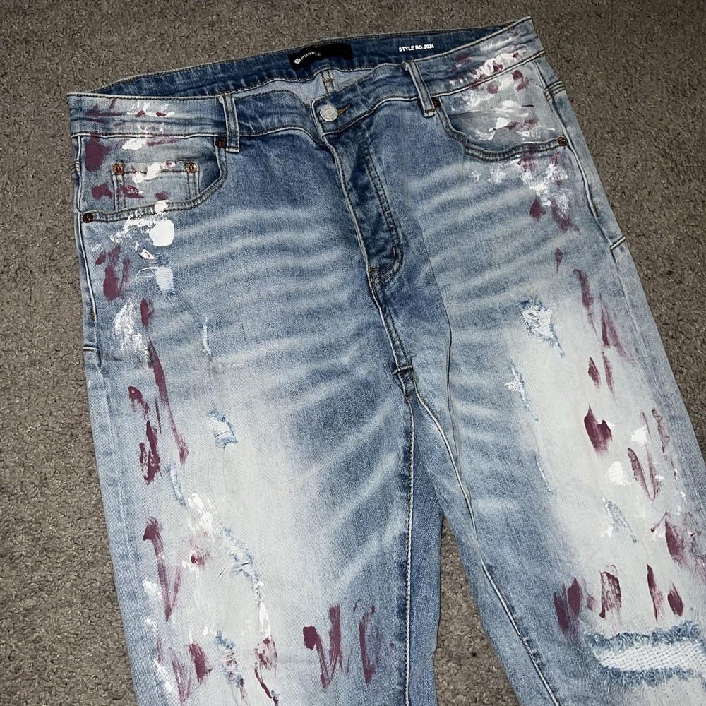 Purple Brand Men's Jeans Size 34x32 Distressed Paint Splatter Destroyed Stretch